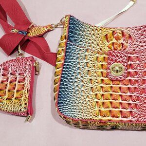 Lady's Gradient Pink/Blue Faux Leather Crocodile Crossbody & Coin Purse
